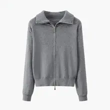 デザイン性のあるダブルジッパー付きニットカーディガン【秋冬用・ショート丈・女性用】