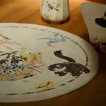 ラグ 丸型 ヴィンテージ風 上品 猫モチーフ 寝室 ベッドサイド クローゼット ゲーミングルーム 低ホルムアルデヒド