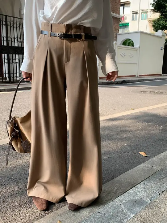 高腰のワイドパンツ【シンプルデザイン・フィット・通勤向け】（セットアップ対応）