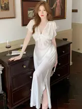 夏用アイスシルクキャミソールドレス【深Vネック・フランス風・シルク素材・セクシー】