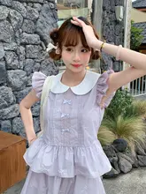 夏にぴったり！芋泥気泡デザインの半袖トップスとフレアスカート【淡い紫色・セットアップ対応】