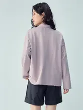 コットン製 ダブルポケットのルーズフィットカーディガン【春夏用・翻り襟・女性用】