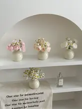 ミニ陶器花瓶とラベンダー風造花のインテリア装飾【デスク用・乾燥花・かわいいデザイン】（セットアップ対応）