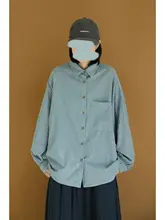 フィット長袖シャツ【ストライプ・ブルー・ボタン付き】