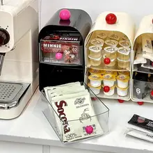 コーヒー用 コーナー収納ラック【クリーム色・デスクトップタイプ・小型引き出し・ティーバッグ・コーヒーカプセル収納】