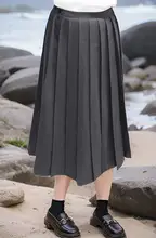 シンプルでスタイリッシュな高腰プリーツスカート【ネイビー・ミディ丈・JK制服】