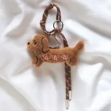 カーキ色の小犬チャーム【かわいいデザイン・ストラップ付き・ファッションアクセサリー】