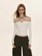 デザイン性のある春用長袖タンクトップ【セクシー・肩出し・フィット感】