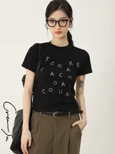 Tシャツ レディース 半袖 クルーネック ブラック レタープリント 着痩せ 夏 「CRUCREAMSU」