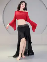 肚皮舞用演出服【セクシーなオフショルダー・スパンコール付き・フリルスカート】
