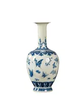 青花瓷デザインのレトロな陶器花瓶【蝶模様・客間用・インテリア装飾】