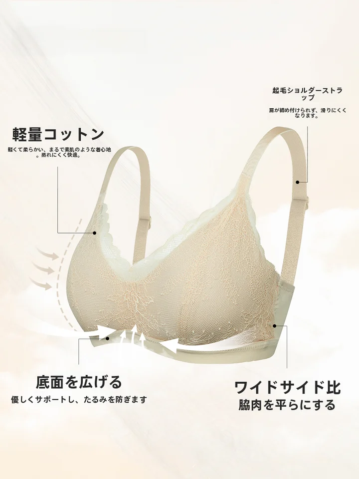 透気性のあるレースブラジャー【大きい胸を美しく見せる・快適で防下垂・メッシュ仕様】