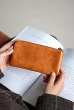 本革ロング 財布 女性の第一層牛革ヴィンテージジッパー