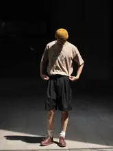 黒灰色 ドレープ ゆったり スーツ ショートパンツ メンズ 日本風 cityboy ワークスタイル 5分 カジュアルパンツ