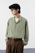 枯草色のストライプ模様 長袖シャツ【フィット・春夏向け】