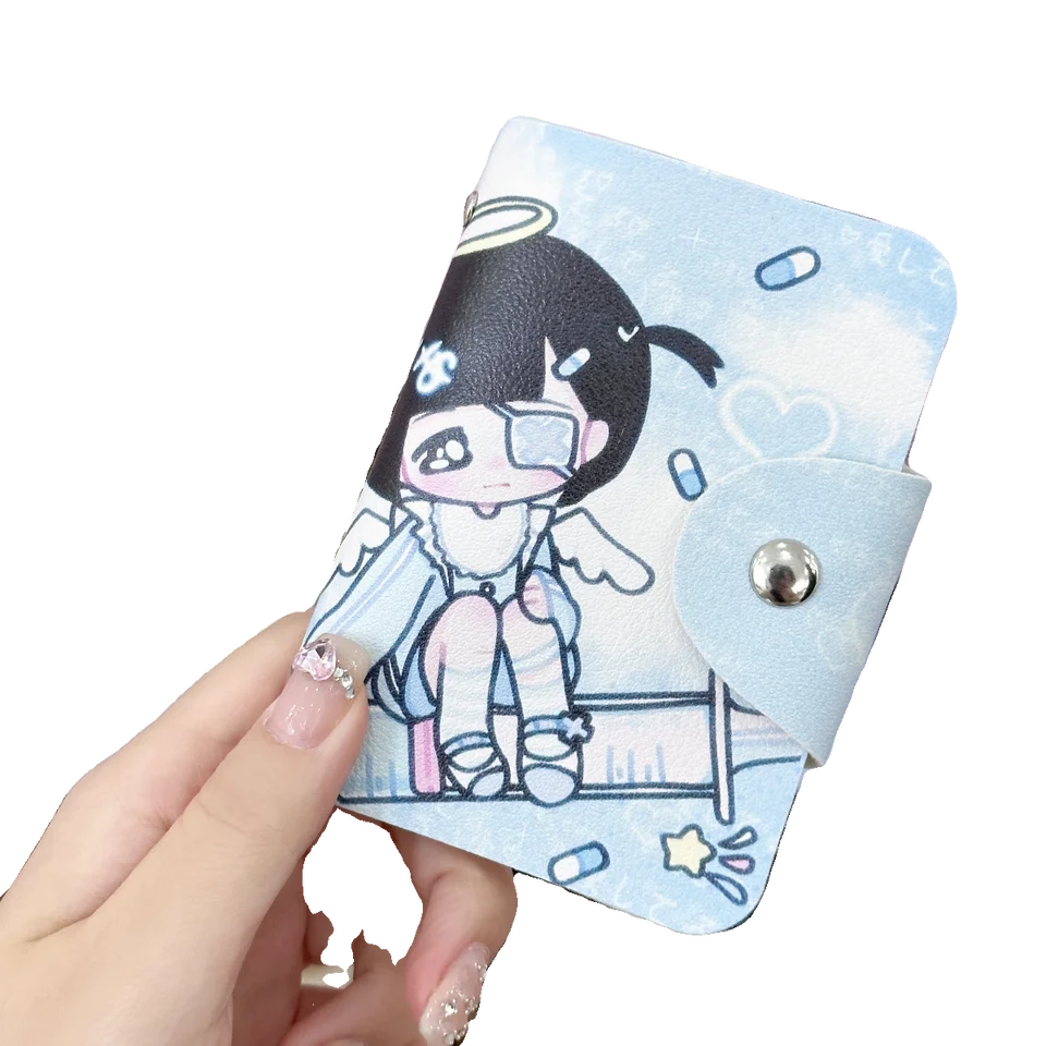 昭和風デザインの少女用カードケース【水色・可愛い・収納用】