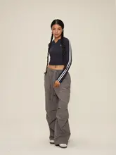 SMILE DDD レディース シャツ風工装パンツ【ジャンプスーツスタイル・ゆったりシルエット・落下傘パンツ】