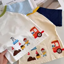 かわいい掘削機デザインの男の子用薄手半袖Tシャツ【春用・子供用】