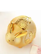 陶製金色うさぎの貯金箱【大サイズ・子供用・おしゃれなインテリア小物】