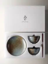 和風二人用陶器食器セット【手描きのご飯茶碗・スープボウル・麺ボウル・ギフト  ボックス入り】（セットアップ対応）