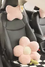 冬用 フラワーデザイン自動車用ヘッドレスト＆腰サポートクッション【可愛いカートンスタイル・2個セット】