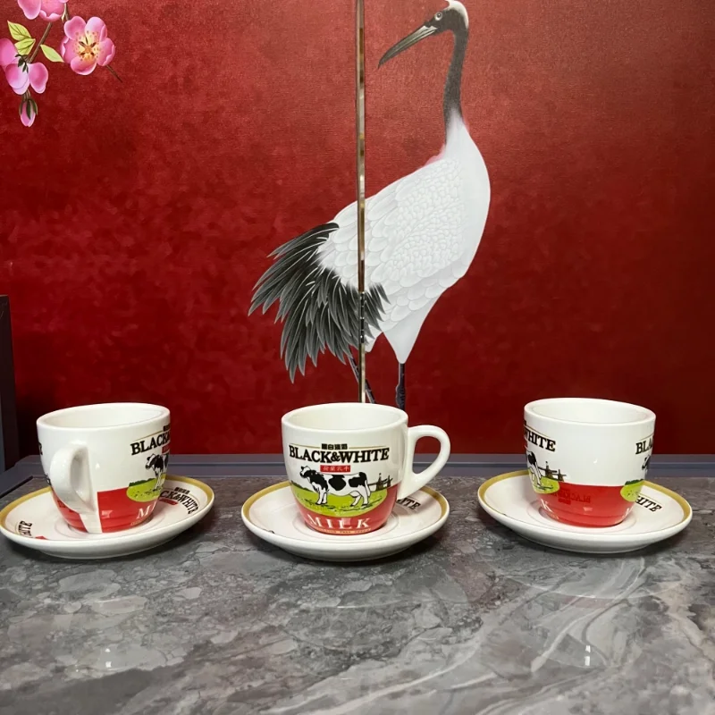 香港風 食器セット【黒白デザイン・コーヒーカップ＆ソーサー・可愛い陶器】