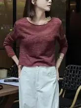 春季用 短丈ラウンドネック長袖ニットトップス【ゆったりデザイン・小柄対応・カジュアル】