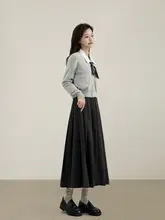 グレーのハイウエストプリーツスカート【レディース・秋春用・Aライン・ミニサイズ対応】