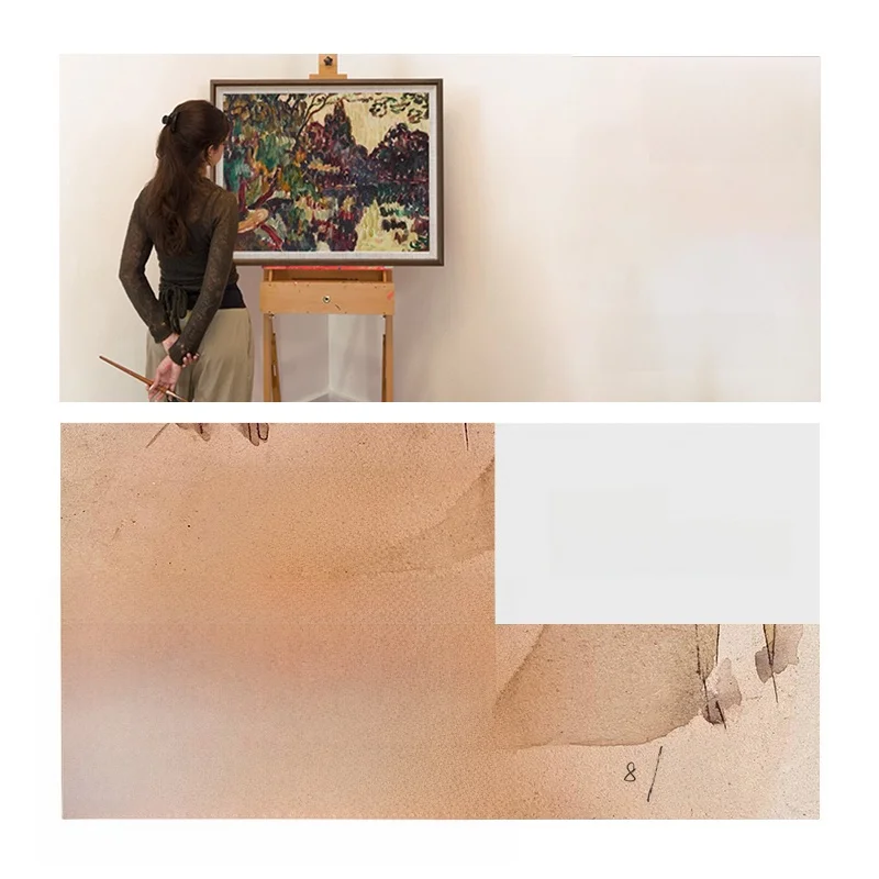 手描きアートのフランス風木製サイドキャビネット：茶室向けの美術収納スタイル