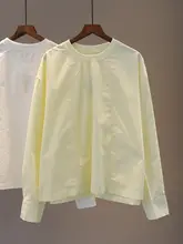 カジュアルコットン丸首シャツ【秋用・ゆったりシルエット・フリンジデザイン】