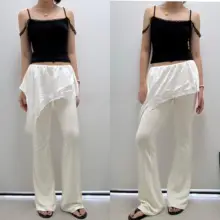 レースフリル付き ヨガパンツ【ウエストゴム・フレアデザイン・女性用】（セットアップ対応）