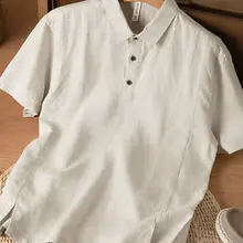 リネン製 POLOカラー 半袖Tシャツ【メンズ・通気性・軽量・シンプルデザイン】