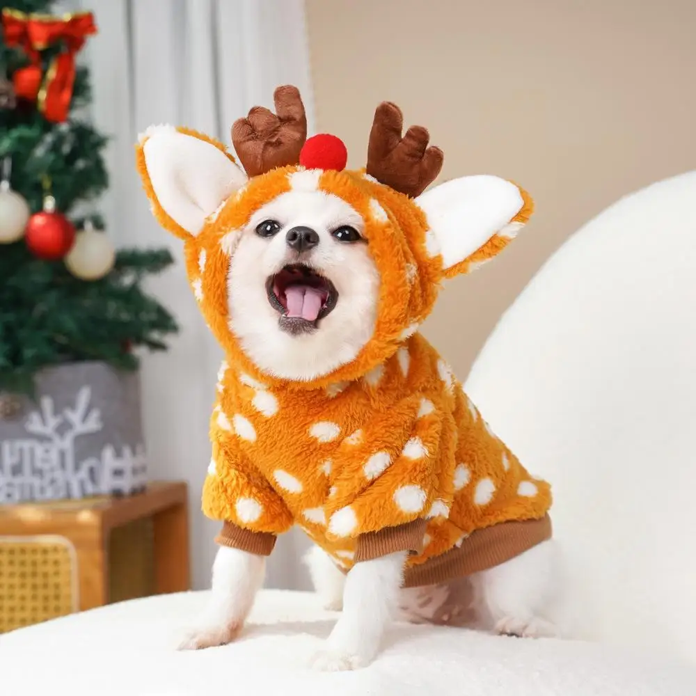 クリスマス衣装 犬 フリース連帽衛衣：変身装で秋冬のプレゼントに最適な選択