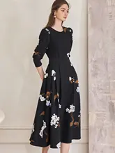 ロハイ フランス風 バブルスリーブ ワンピース【ウエストリボン・大きなスカート・ミドル丈】