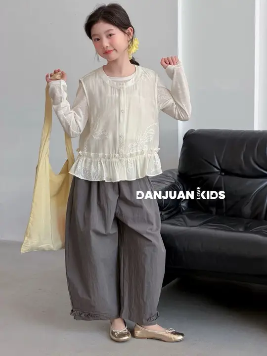 春夏用 女の子向け可愛いベスト付きトップス＆パンツ【子供用・軽やか・カジュアル】（セットアップ対応）