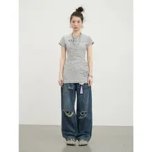 Tシャツワンピース レディース 半袖 ピクセル柄 ストライプ タイト 夏 「Achihara」