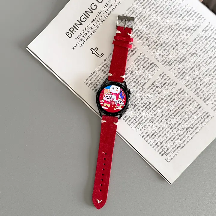 スマートウォッチ 交換ベルト ナイロン レザー シリコン マグネット式 赤 お正月 迎春 Huawei Watch GT5 GT4 GT3 Apple Xiaomi 対応