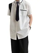 夏用 メンズ 短袖カジュアルシャツ【ネクタイ付き・学生服スタイル・卒業式対応】