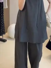 大きいサイズのファッションカジュアル深灰色キャミソールとパンツ【夏用・トレンドコーディネート】（セットアップ対応）