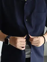 YUXIAN メンズ コットンパフ生地 古バナナカラー 半袖シャツ【ルーズフィット・春夏用】