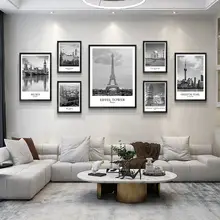 モダンな北欧風 黒白建築景観の壁画【リビング・レストラン・バー用】