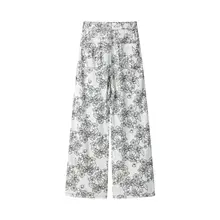 花柄プリントのハイウエストデニムパンツ【夏用・ワイドレッグ・スタイリッシュ】