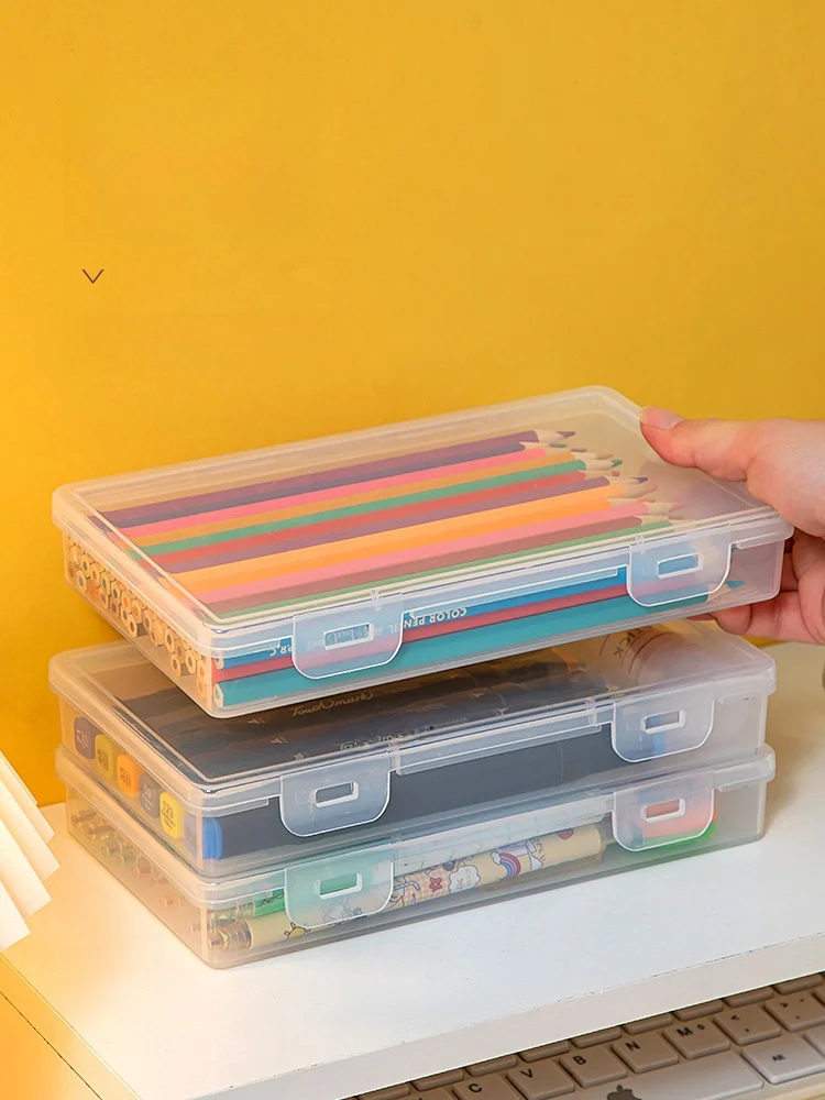 シンプルな厚手プラスチック製鉛筆ケース：子供書類整理に最適な学生用文房具収納