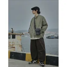 ヴィンテージ風 ウォッシュドコットン立襟ジャケット【春秋用・ルーズフィット】