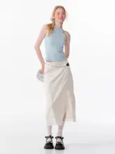 ハイウエスト デザインスカート【レース・フリル・ミディ丈・女性用】