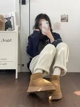 保温性に優れた厚底雪地靴【女性用・裏地ボア・スリッポン】