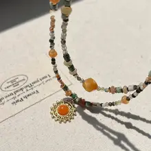 天然石ビーズネックレス【国風デザイン・カラフル・デコレート用・夏用】（セットアップ対応）
