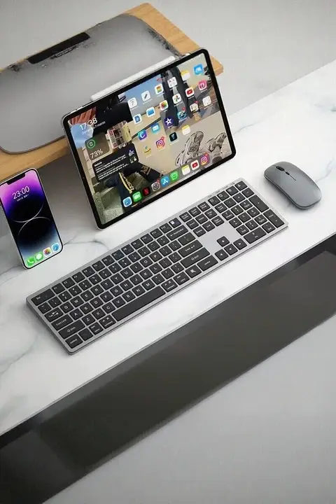 静音充電式ワイヤレスBluetoothキーボードとマウス【オフィス向け・タブレット対応】（セットアップ対応）