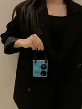 湖水色 編み込みハートデザイン スマートフォンケース【折りたたみ式・衝撃吸収・華為P50Pocket用】