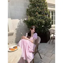 ピンクストライプのワンピース【半袖トップス・マキシスカート・夏用】（セットアップ対応）